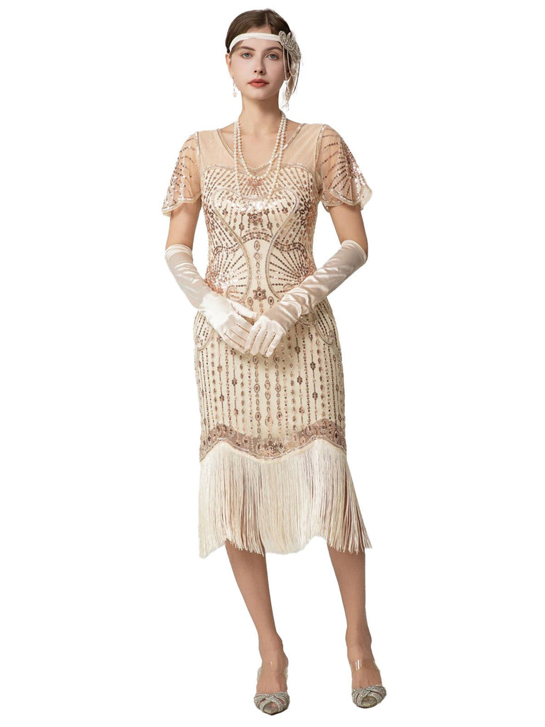 Abito Charleston con frange e perline di paillettes anni '20