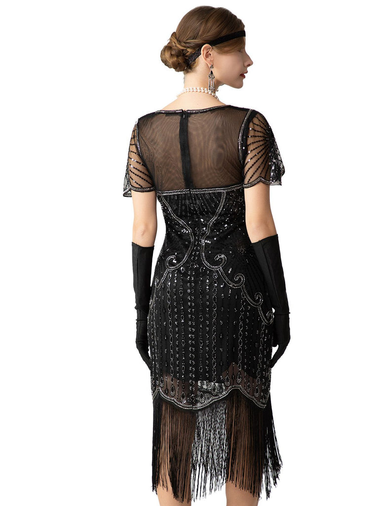 Abito Charleston con frange e perline di paillettes anni '20