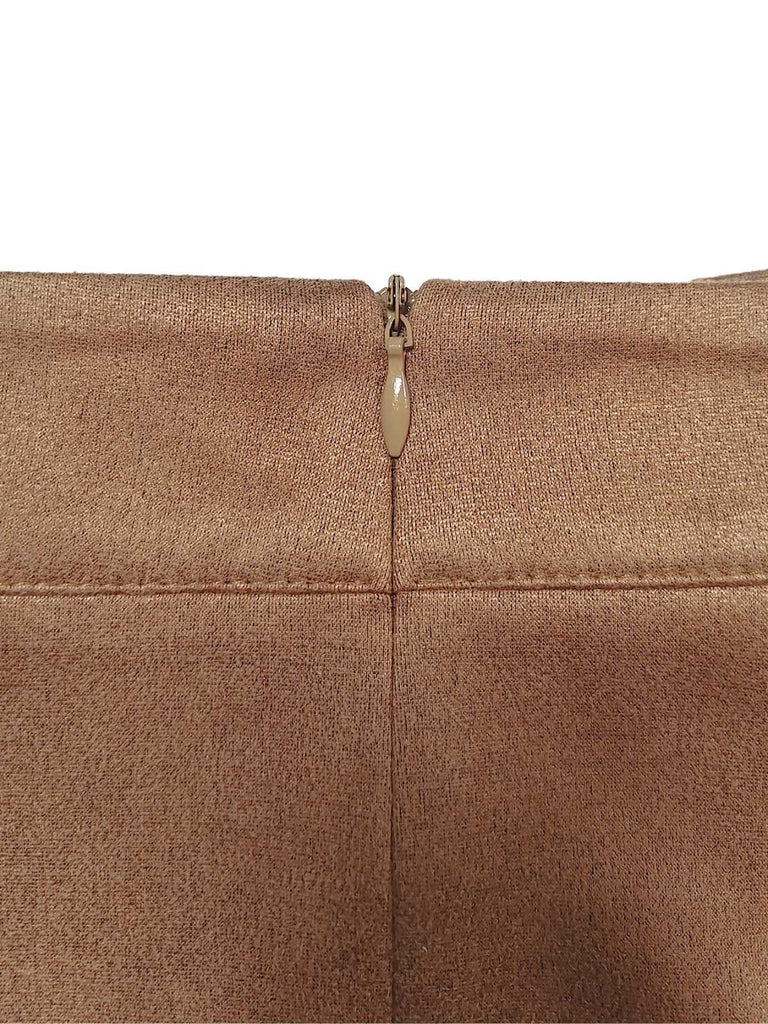 Gonna con frange in finta pelle scamosciata marrone anni '60