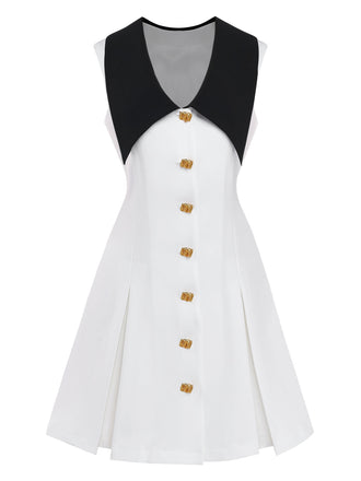 White 1960s Lapel Metal Button Midi Dress 6