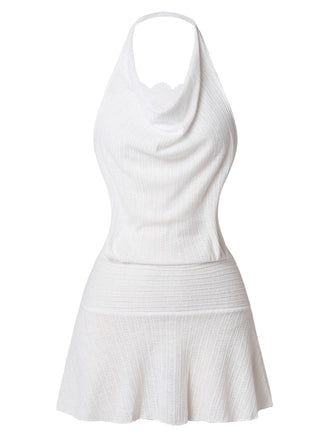 White 1960s Cowl Neck Mini Dress