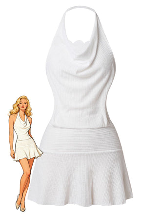 con Allacciatura al Collo Cowl Neck Miniabito Bianco Anni '60