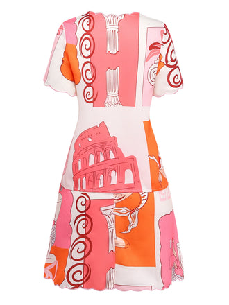 2PCS Top e Gonna Multicolore con Stampa Sirena e Allacciatura Anni '40 2