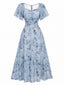 Abito Blu Anni '30 in Chiffon con Farfalla e Maniche a Volant