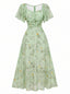 Abito Verde Anni '30 in Chiffon con Farfalla e Maniche a Volant