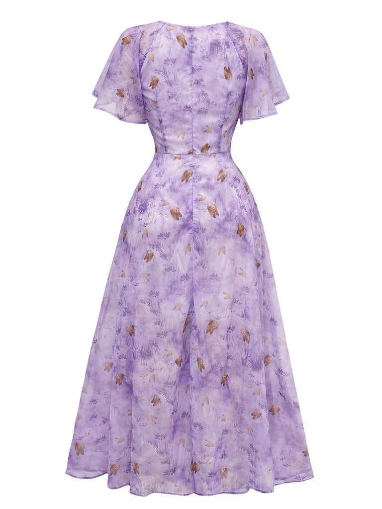 [Prevendita] Abito Verde Salvia Anni '30 in Chiffon con Farfalla e Maniche a Volant