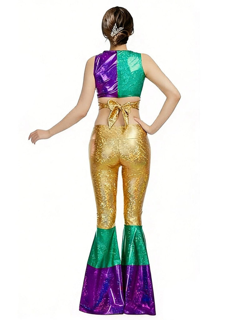 2PCS Top corto metallizzato e pantaloni a zampa anni '70