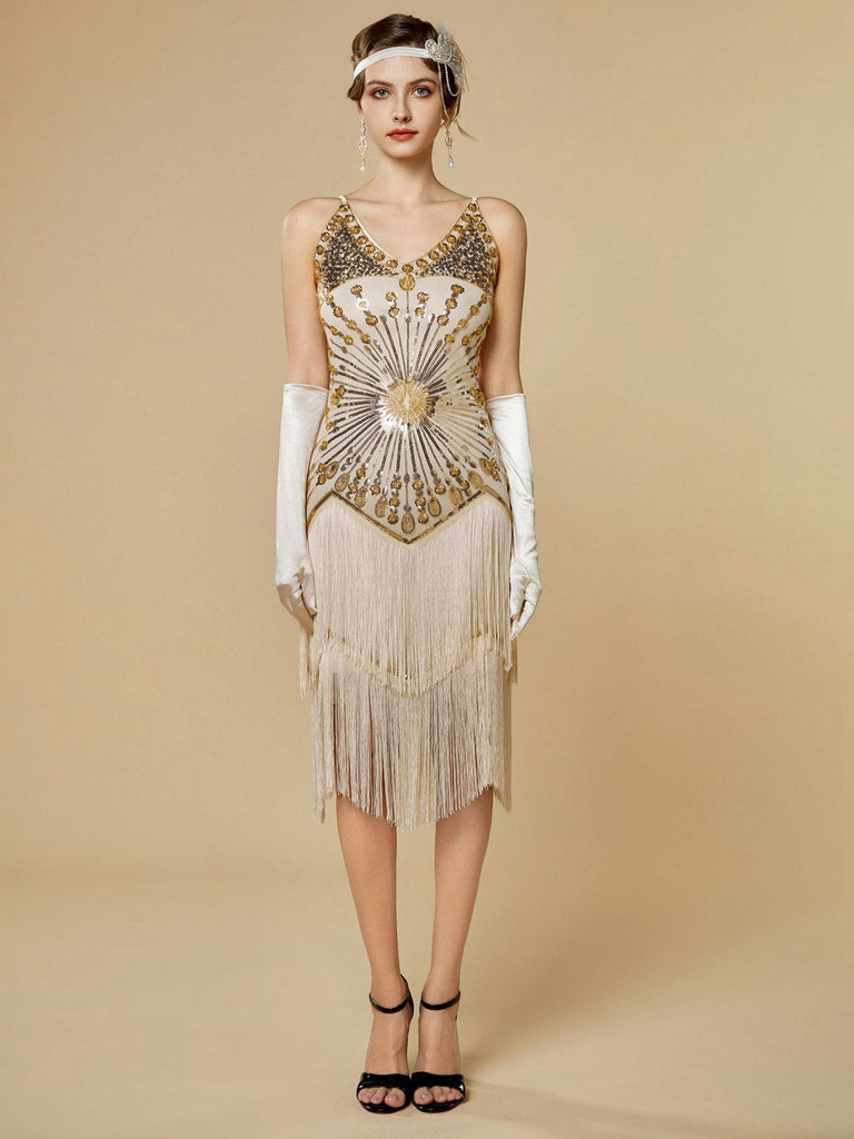 Abito flapper frange di paillettes con spalline sottili anni '20