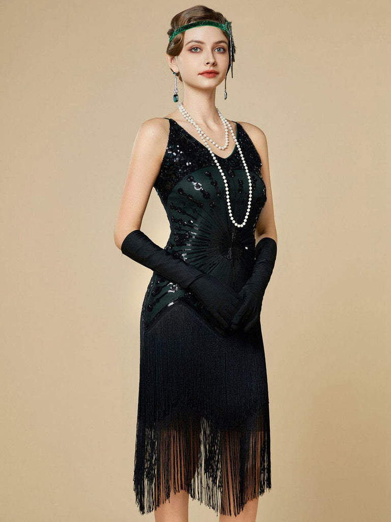 Abito flapper frange di paillettes con spalline sottili anni '20