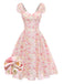 [Pre-Vendita] Floreale con Scollo Cuore Neck con Fiocco Abito Rosa Anni '50