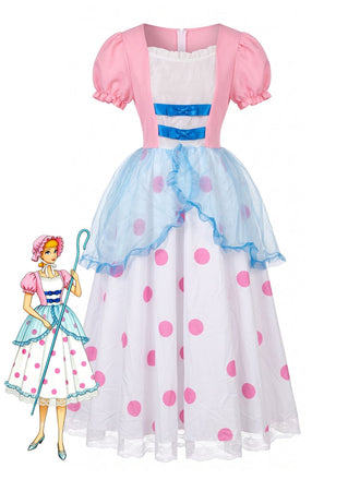 Abito Rosa Anni '40 a Pois Cosplay Bo Peep con Maniche a Sbuffo