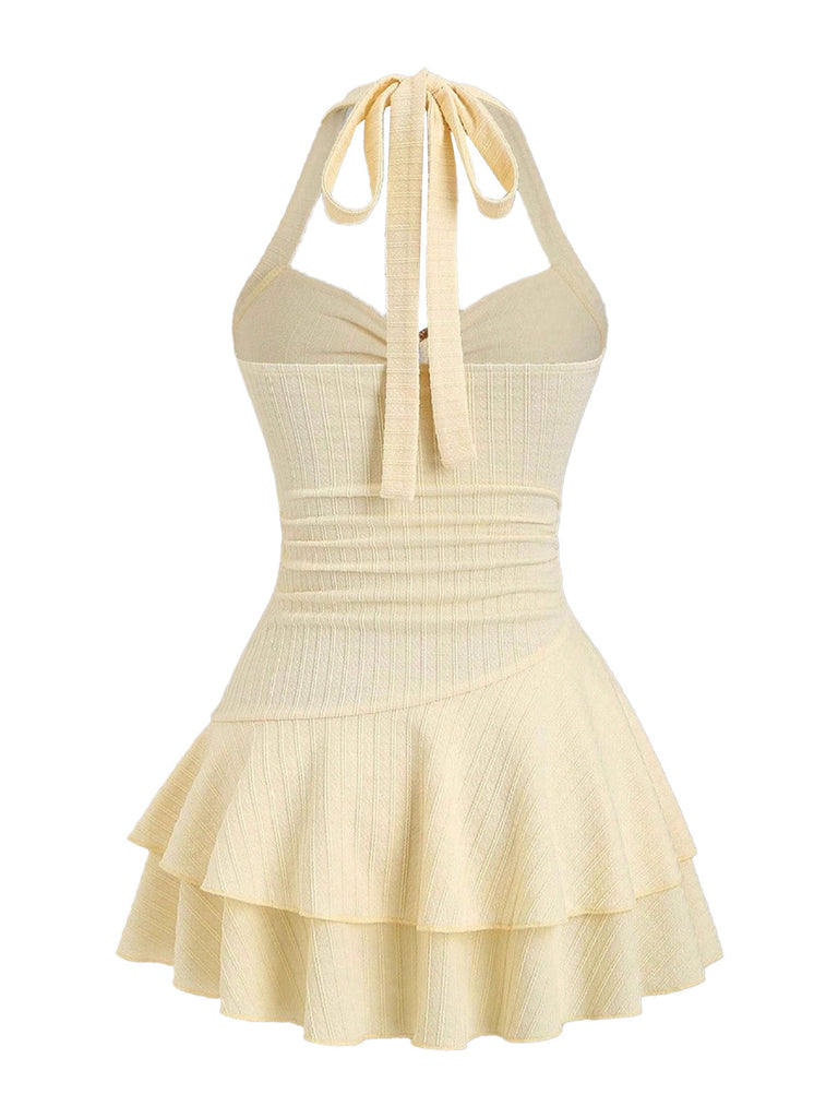 Miniabito Giallo Halter a Strati con Stella Marina in Metallo Anni '60 3