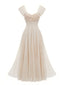 Abito Beige Anni '30 con Scollo a Cuore Maniche Corte in Rete con Stecche