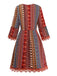 Abito Multicolore Bohémien con Scollo a V a Balze Sleeve Anni '70 2