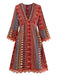 Abito Multicolore Bohémien con Scollo a V a Balze Sleeve Anni '70