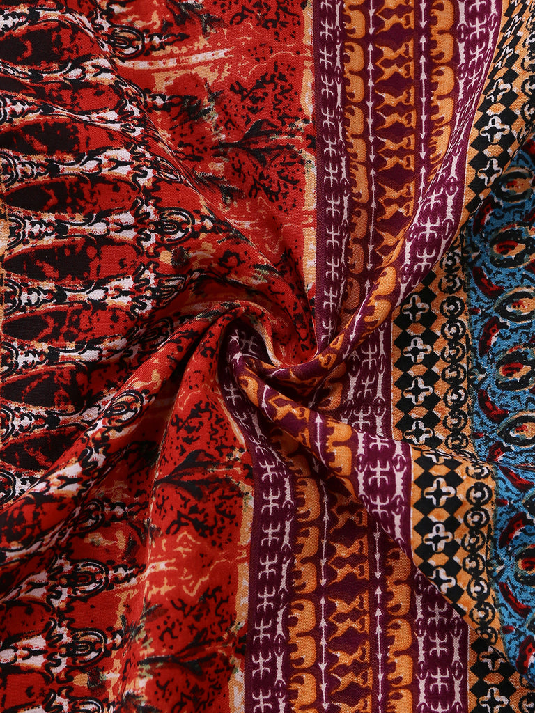 Abito Multicolore Bohémien con Scollo a V a Balze Sleeve Anni '70 6