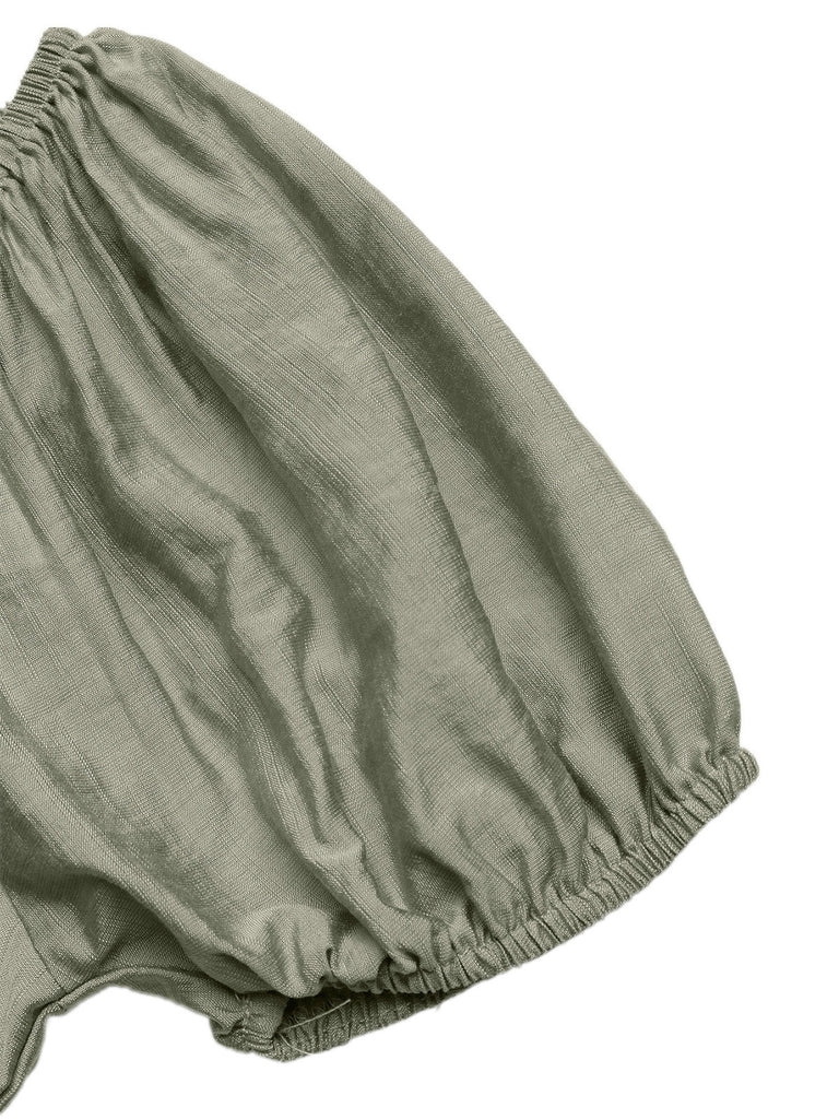 Green 1950s Square Neck Puff Sleeve Boho Dress 4