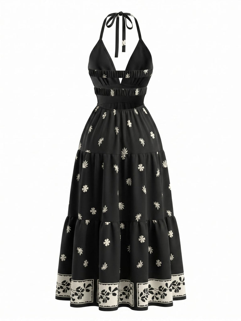 Abito Lungo Nero Bohemien Schiena Scoperta Anni '70 5