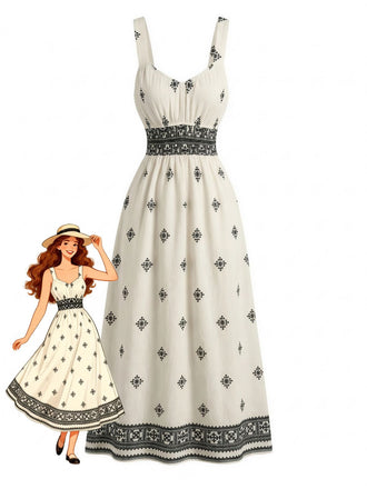 Abito Beige Bohémien con Spalline Larghe e Arricciatura Anni '70