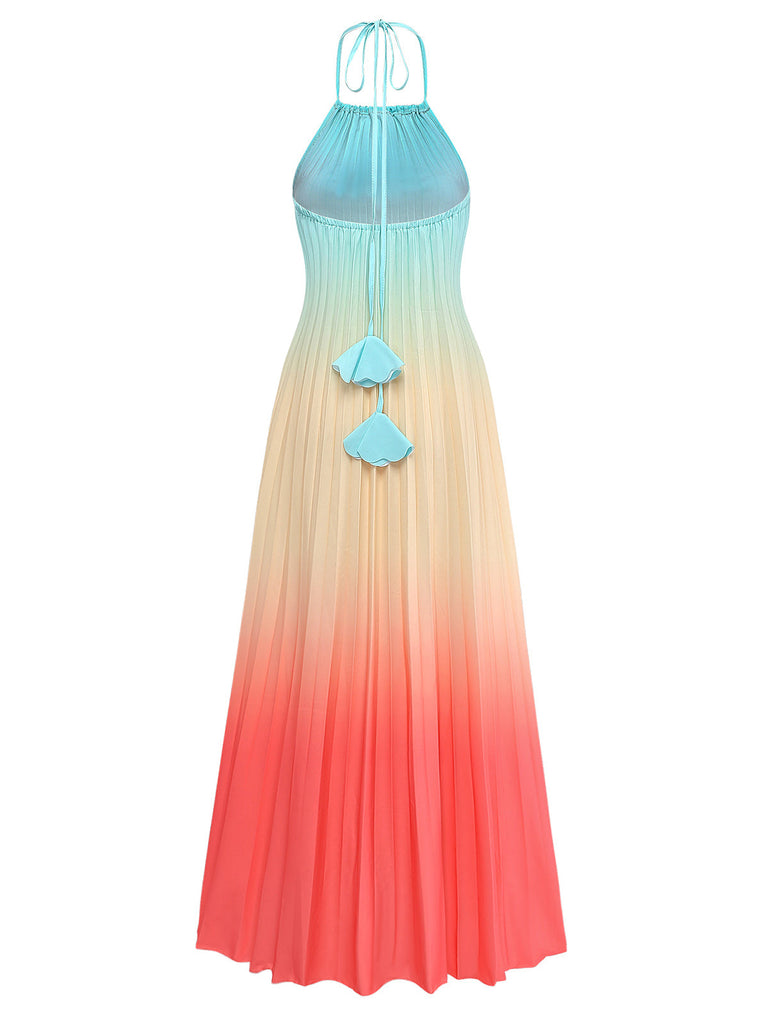 Abito Lungo Multicolore Halter con Sfumatura Plissettata Anni '30 3