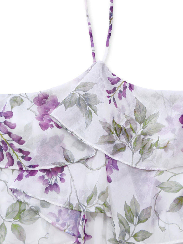Abito Floreale Halter a Balze con Volant - Lavanda Anni '30 4