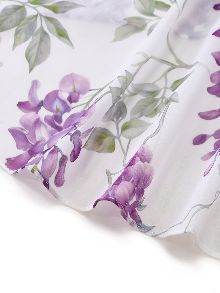 Abito Floreale Halter a Balze con Volant - Lavanda Anni '30 5