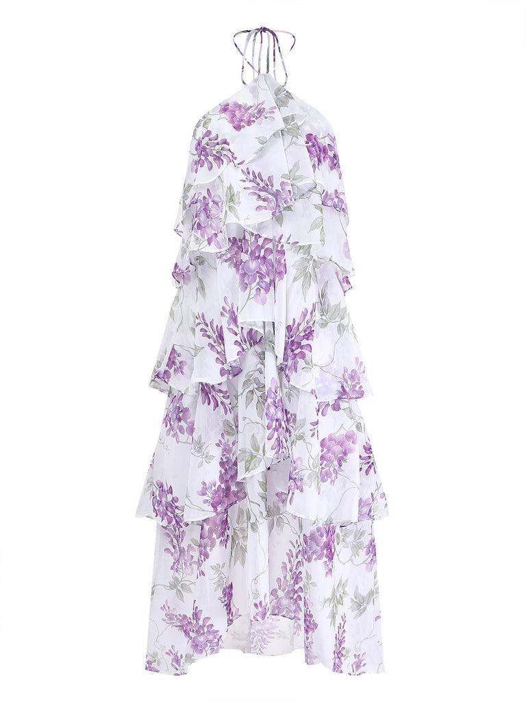 Abito Floreale Halter a Balze con Volant - Lavanda Anni '30 2