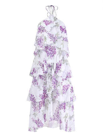 Abito Floreale Halter a Balze con Volant - Lavanda Anni '30 2