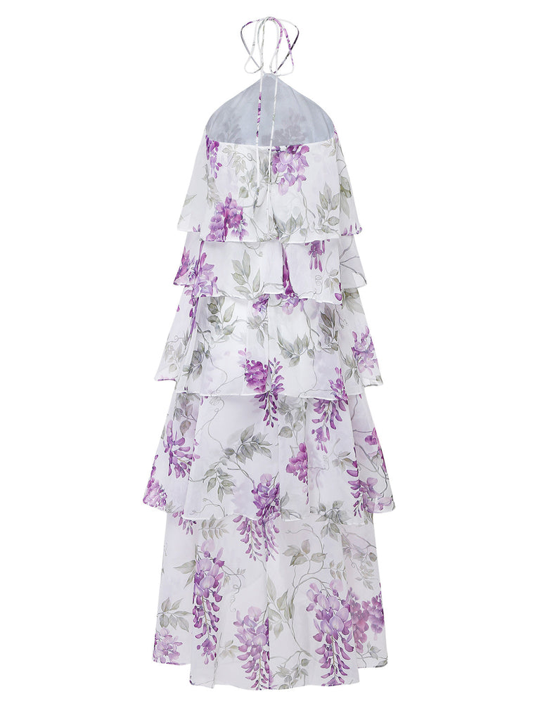 Abito Floreale Halter a Balze con Volant - Lavanda Anni '30 3