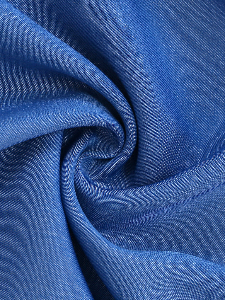 Tuta Lunga Blu in Denim con Spalline Sottili e Arricciatura Anni '50 6