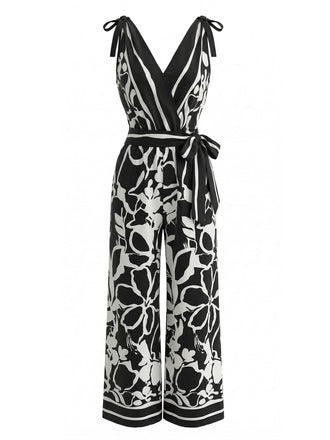 1970s Floral V-Neck Sleeveless Wide Leg Jumpsuit 2