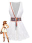 Miniabito Bianco Anni '70 Boho con Scollo a V e Senza Maniche