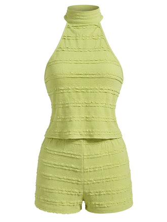2 Pezzi 2PCS Verde in Pizzo Trim Halter & Shorts Anni '40 2