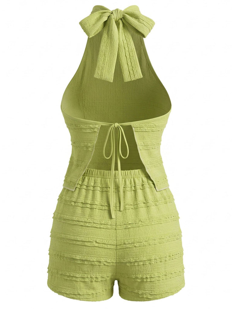 2 Pezzi 2PCS Verde in Pizzo Trim Halter & Shorts Anni '40 3