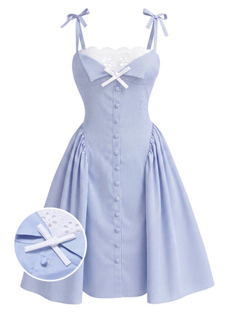 [Prevendita] Abito Vertical Stripe in Pizzo Drop Waist - Blu Anni '50