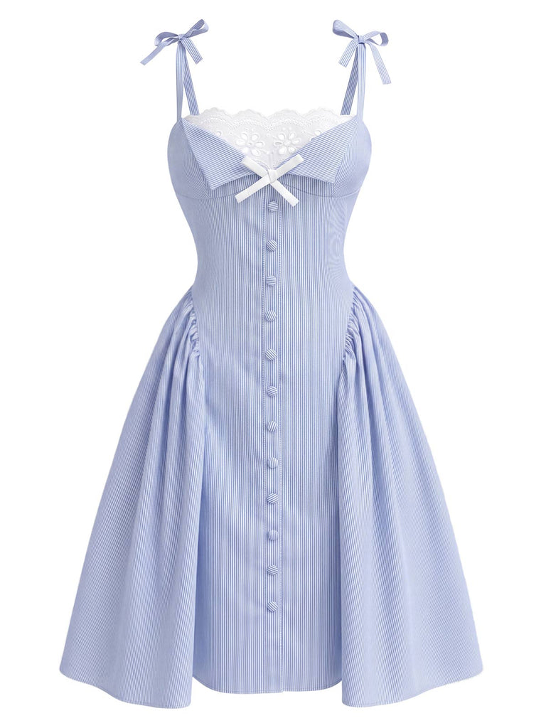 [Prevendita] Abito Vertical Stripe in Pizzo Drop Waist - Blu Anni '50 2