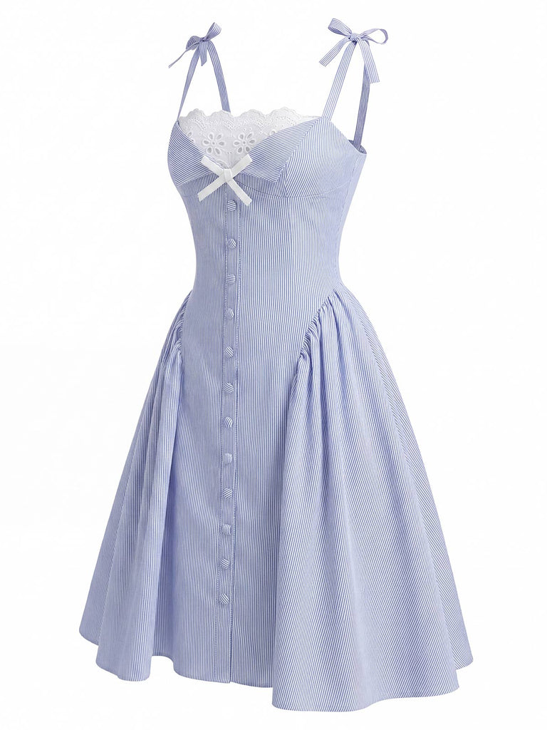 [Prevendita] Abito Vertical Stripe in Pizzo Drop Waist - Blu Anni '50 3