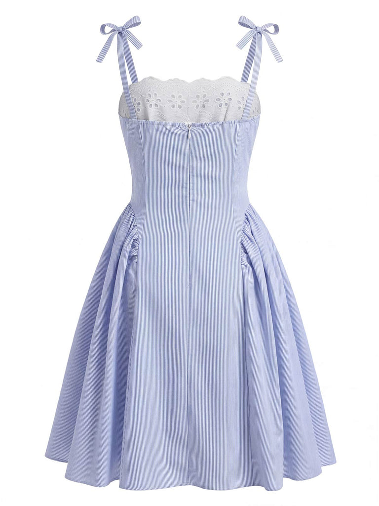 [Prevendita] Abito Vertical Stripe in Pizzo Drop Waist - Blu Anni '50 4