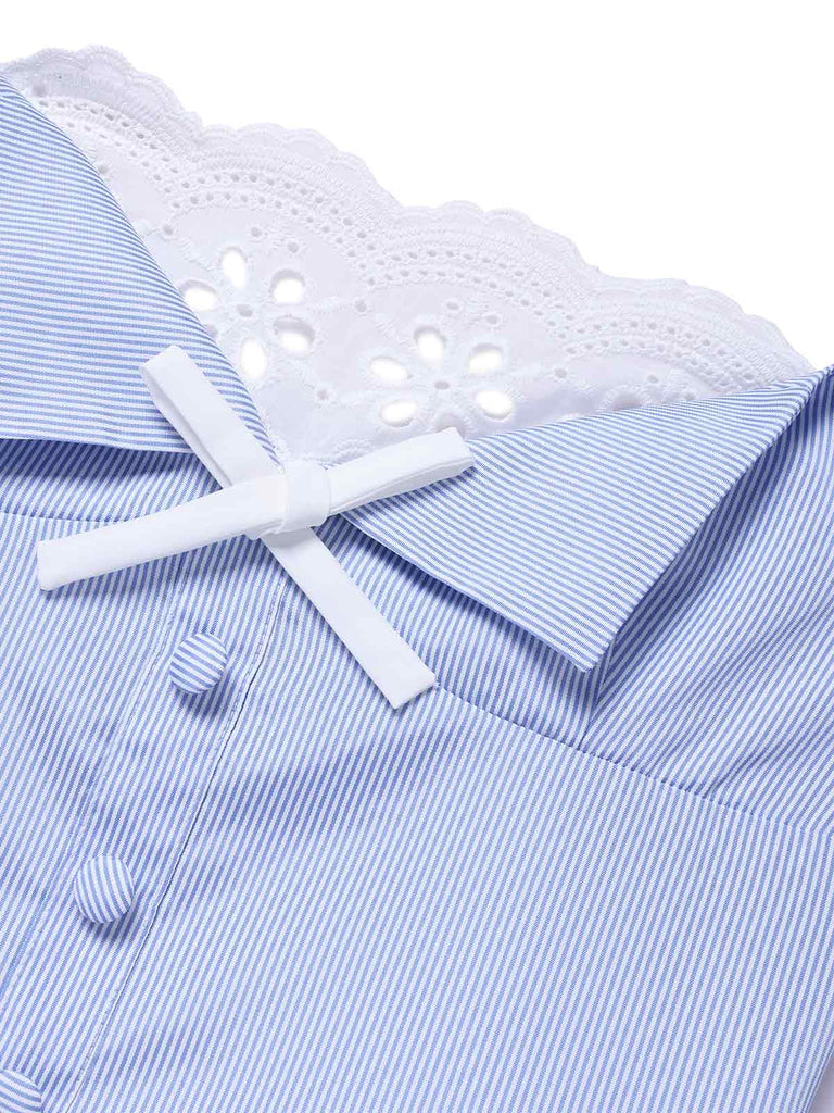 [Prevendita] Abito Vertical Stripe in Pizzo Drop Waist - Blu Anni '50 5