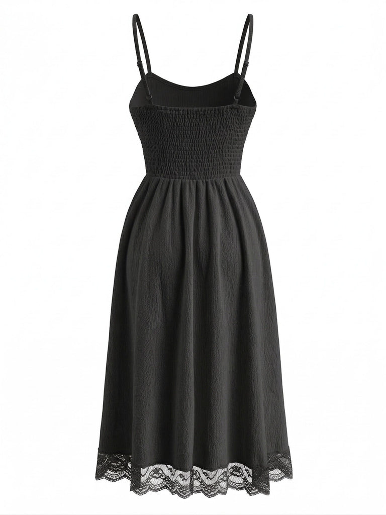 Abito Anni '70 in Pizzo con Texture Scollo a V e Spalline Sottili