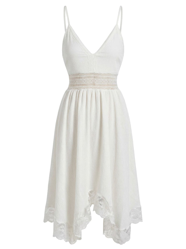 Abito Anni '70 in Pizzo con Texture Scollo a V e Spalline Sottili