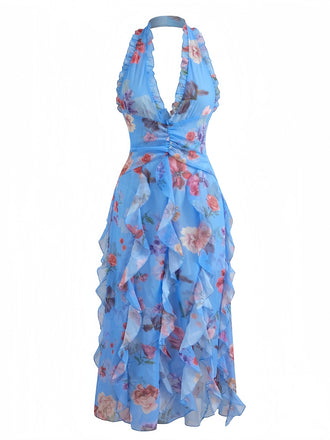 1930s Floral Pleated Belted Maxi Dress 2