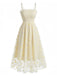 Abito Midi Giallo Chiaro in Tulle con Ricamo Margherite e Arricciatura Anni '50 2