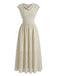 Abito Svasato Beige in Chiffon a Righe con Scollo a Cascata Anni '50 2