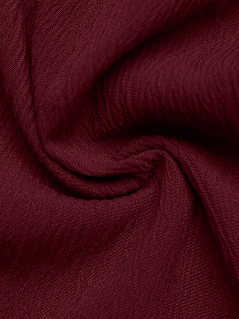 Tuta Corta Rossa Tinta Unita con Spalline Sottili Fiocco e Texture Anni '50 7