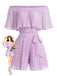Tinta Unita Off-Shoulder Plissettato con Laccio Vita Tuta Corta Anni '60