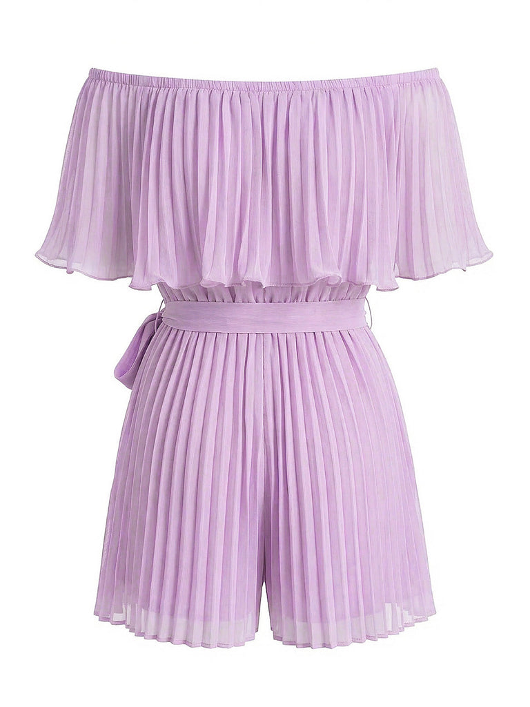 1960s Solid Off Shoulder Pleated Romper 8