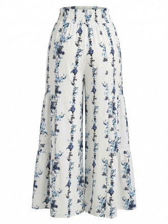 Yellow Grey Vintage Floral Striped Pants 2