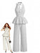 Set 2 Pezzi a Pois Top Peplum Allacciatura al Collo & Pantaloni Gamba Larga Anni '50
