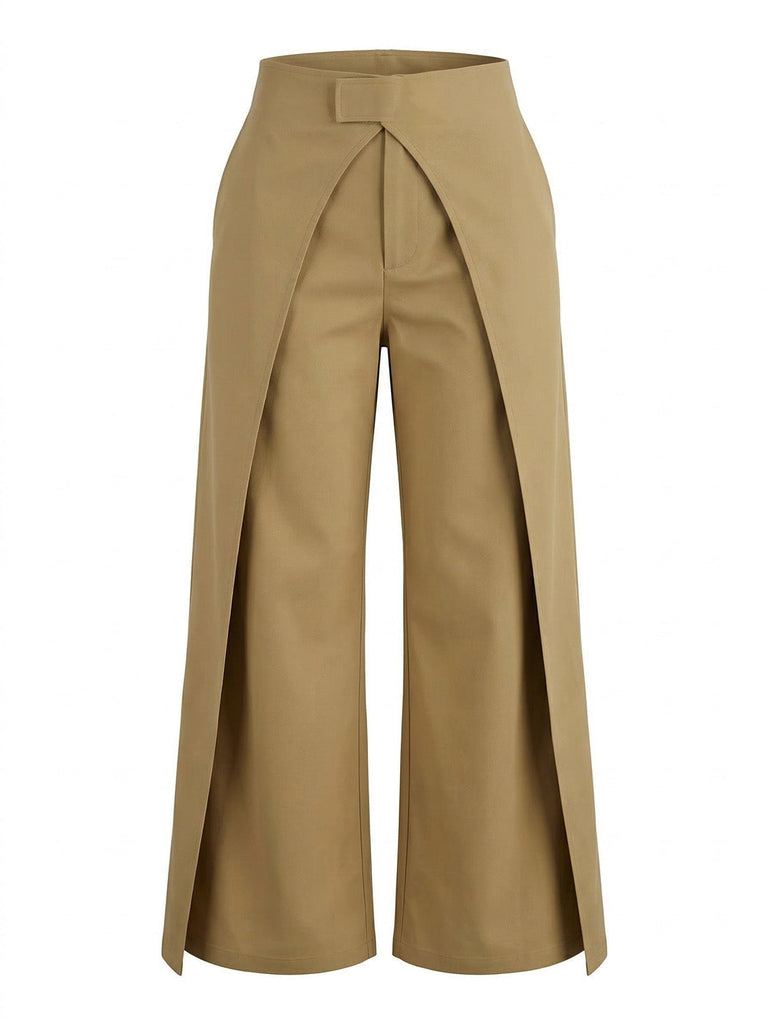 Pantaloni a Gamba Larga Tinta Unita con Incrocio Anni '40 3